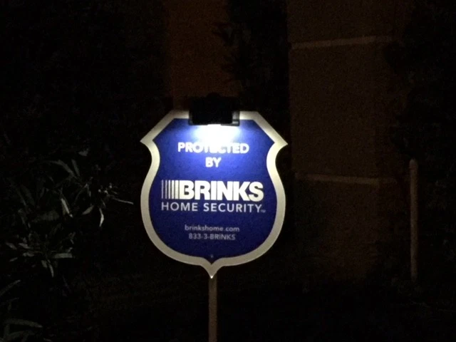 **NEW** BRINKS REFLECTIVE SECURITY YARD SIGN + 4 2-Sided Decals + SOLAR LIGHT - Image 1 of 4