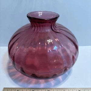 Vintage Hand Blown 5.5 Inch Cranberry RibbonGlass Bowl Vase Art Deco MCM - Picture 1 of 8