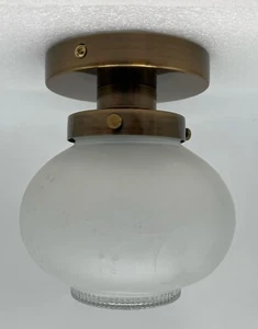 Semi Flush Mount Ceiling Light Brass Modern Globe Milk Glass Ceiling Fixture - Picture 1 of 10