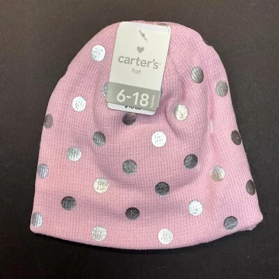 Carter's Baby Hat & Mitten Set Ages 6-18 Months - Pink Metallic Dot - Image 1 of 4