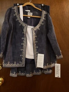 Chancelle 3 Piece Blue Denim Jacket (18) Trumpet Skirt (20) White Top (18) NWT - Picture 1 of 7