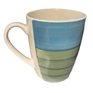 Pier 1 Coffee Mug Hand-Painted Stoneware Blue Green White - Picture 1 of 6
