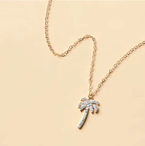 Sparkly Palm Tree Zircon Women's Fashion Pendant Goldplated Necklace - Picture 1 of 3