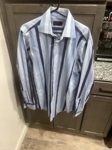 Etro Milano 41 Mens XL Dress Shirt Blue Striped Button Up Long Sleeve Italy - Picture 1 of 8