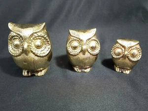 Brass Owl Figurines Family Vintage Golden Set 3 Piece Seiden - Picture 1 of 11