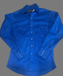 Camicia western vintage Wrangler uomo piccola perla a scatto blu royal - Foto 1 di 7