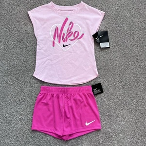 NEW Nike 2 Piece Set Girls Sz 6X Pink Tee Shirt & Shorts Sportswear - Picture 1 of 5