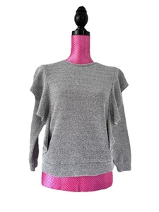 M&S PER UNA .. Grey Marl Long Sleeve Front Ruffle Jumper Size UK 10 - Picture 1 of 4