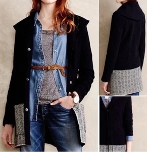 Anthropologie Angel Of The North Black Wool Duster Cardigan Boho Lounge Vintage - Picture 1 of 9