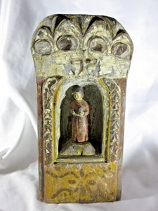 Antique Carved Wood Shrine Polychrome Saint Figure Gothic Santos 18-19C Icon GUC - Picture 1 of 8