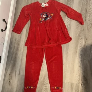 Vintage Disney Store Girls Minnie Mouse Red Sweatshirt velour Set Size 6 - Picture 1 of 4