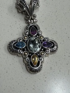 Effy Edelstein Kreuz Halskette 925 Sterling Silber & 18K  - Bild 1 von 4