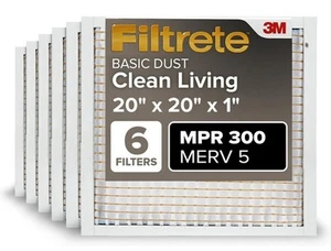 Filtrete 20x20x1 Pleated Air Filters, AC & Furnace,MPR 300,MERV 5,NEW,6 - PACK - Picture 1 of 6