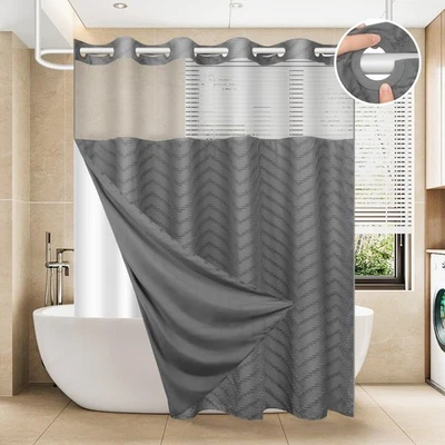 Juego de Cortinas de Ducha Chevron Gris Impermeable con Forro a Presión 71 x 74 Foto 1 de 4