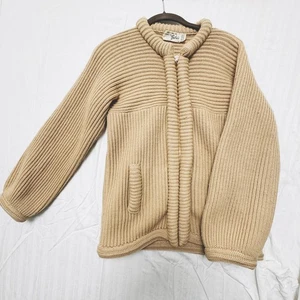 Vtg 60s Bullock’s Wool Chunky Knit Tubular Jacket Beige Ribbed Zip Cardigan - Picture 1 of 9