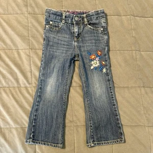 Toddler Girls Jeans OshKosh 3T Flare Bootcut Embroidered Flowers Adj. Waist Y2K - Picture 1 of 8