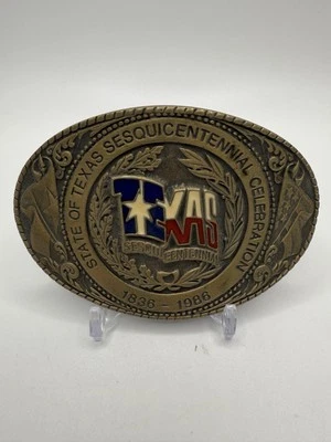 Hebilla de cinturón de latón de celebración del sesquicentenario del estado de Texas 1836-1986 vintage Foto 1 de 2