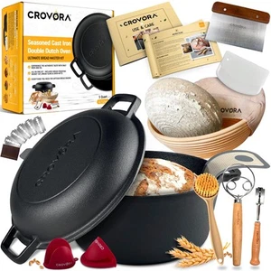 Pre-Seasoned Cast Iron Dutch Oven for Bread Baking with Skillet Lid - Incl. S... - Picture 1 of 7