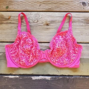 36C Lily of France 2177140 Sensational Pink Lace Demi Underwire Bra - Picture 1 of 2