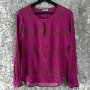Ellie Kai Size 0/S Silk Abstract Keyhole Casual Top Purple Long Sleeve Button - Picture 1 of 7