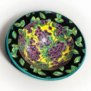 Große europäische Studio Schüssel 16x6" F.S. Redl, Weinbergtrauben, gelb schwarz, weinrot - Bild 1 von 5