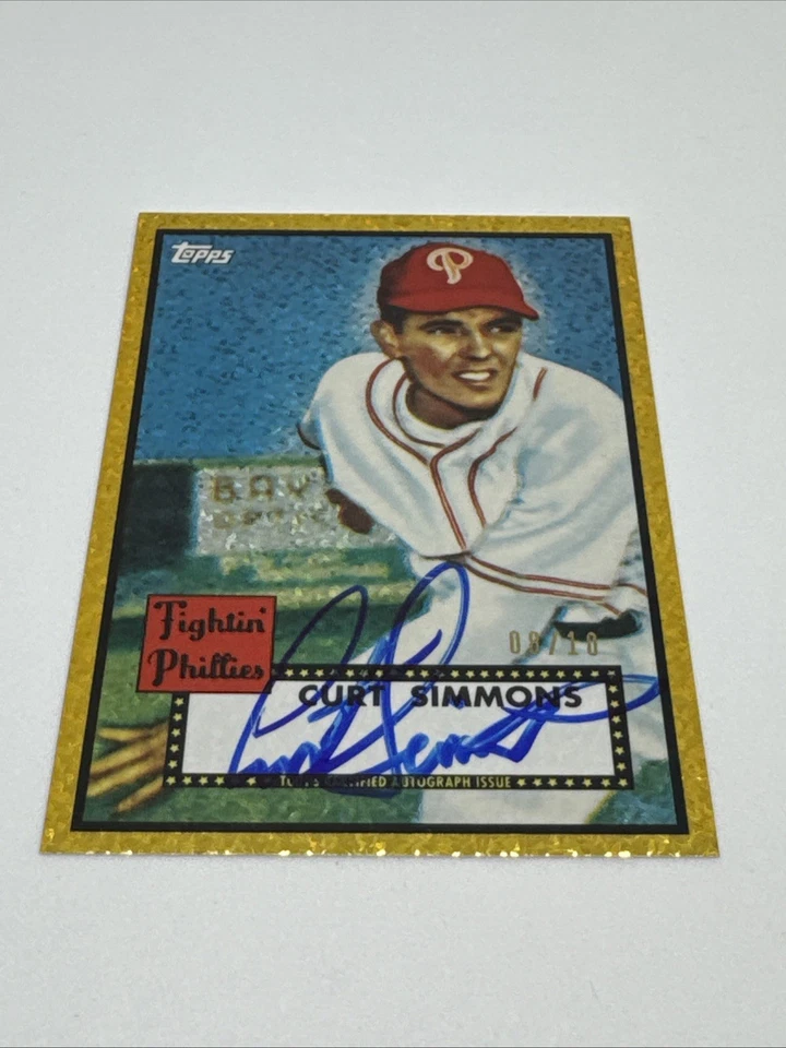 2011 Topps Lineage autógrafo reimpresión refractor dorado Curt Simmons #RA-CSI 8/10 Foto 1 de 4