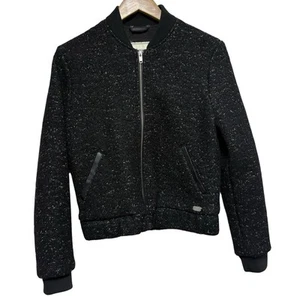 Chaqueta Abercrombie Fitch Mujer M Negra Lana Bombardero Cremallera Frontal Bolsillos Moteados - Imagen 1 de 14