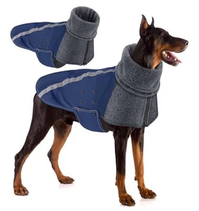 XX-Large Dog Winter Coat - Lukovee Turtleneck Polar Fleece Doggie Jacket Blue - Picture 1 of 7