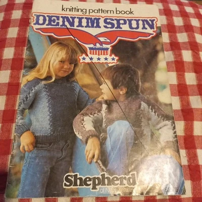 😇 Vintage Shepherd knitting pattern Book Denim Spun NZ 14 Pages Family Jumpers - image 1 of 4