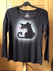 Xmas Lonely Bauble Grumpy Cat. Hand Spray Painted Long Sleeve Slouchy Top. 12/14 - Picture 1 of 4
