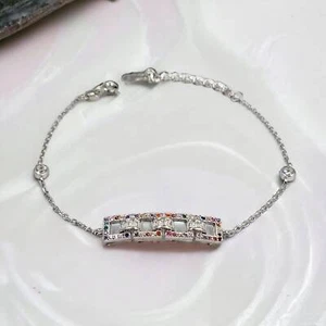 Bonita pulsera de tenis de plata 925 multicolor piedra circonita cúbica elegante arte - Imagen 1 de 5