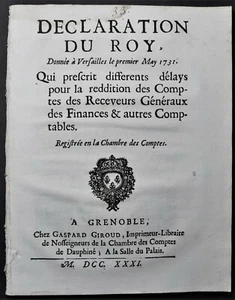 [DROIT Ancien Régime] Déclaration du ROY Réddition des Comptes de Receveur 1731 - Picture 1 of 2