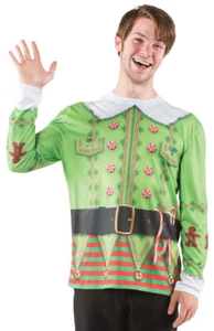 NWT Mens FAUX REAL Holiday Christmas Elf Long Sleeve T-Shirt Ugly Sweater SMALL - Picture 1 of 2