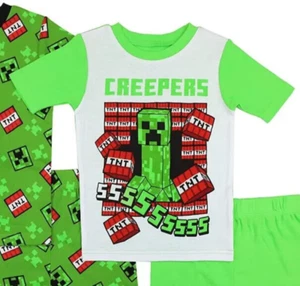 Minecraft Pajama Top Boys' 6 Green/White Multi Graphic Print Crew Neck Pullover - Picture 1 of 16