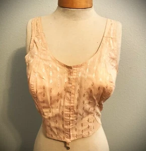 Vtg CAMISOLE/CORSET Peach/PInk Front Opening Patterned Cotton Sz40 - Picture 1 of 11