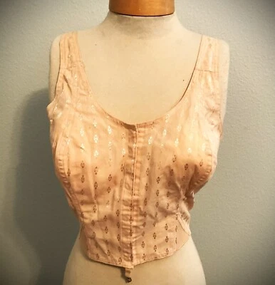 Vtg CAMISOLE/CORSET Peach/PInk Front Opening Patterned Cotton Sz40 - Image 1 of 4