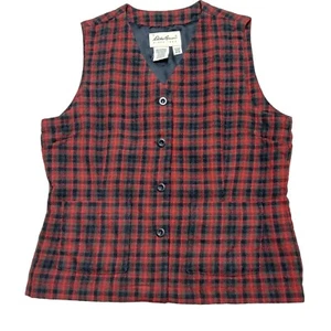 Eddie Bauer Women's Vintage Red & Black Plaid Wool Vest EUC - Size Medium - Picture 1 of 5
