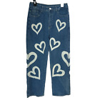 Adika Vintage Y2K Jeans Size M Wide Leg High Rise White Hearts