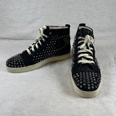 Christian Louboutin Black Leather Silver Stud Spike Hi Top Sneakers 40.5 US 7.5 - Image 1 of 4