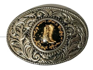 VINTAGE BELT BUCKLE - WESTERN COWBOY BOOTS - SILVER PLATED  - Picture 1 of 2