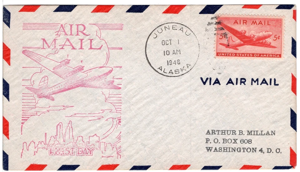 UNITED STATES  1946 DC-4 Skymaster,  JUNEAU, ALASKA  1946 FDC7447 - Image 1 of 1