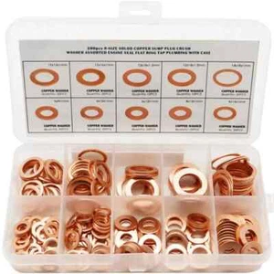 Lavatrici a schiacciamento motore auto assortite rame solido 200 pz set scatola sigillo anello piatto Regno Unito - Foto 1 di 21