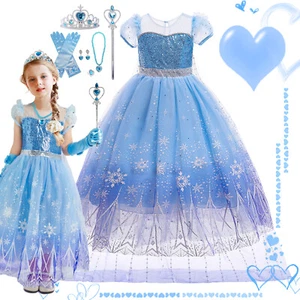 Kids Girls Fancy Dress Up Princess Frozen Elsa Cosplay Party Cape Costume Gifts - Picture 1 of 29