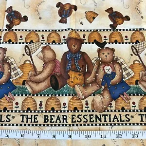 Debbie Mumm Bear Bee Fabric 35" x 45" Yard Pc Vintage 90s Beehive Essentials Art - Picture 1 of 5