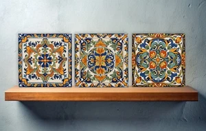 Juego de 3 azulejos de pared con salpicadero de cerámica siciliana con estampado floral para decoración de pared - Imagen 1 de 5