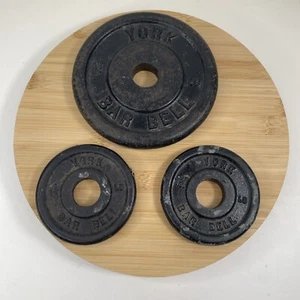 3 Vintage YORK Barbells x1 5 LB and x2 1-1/4 Pound Weight Plates For 1” Bar READ - Picture 1 of 13