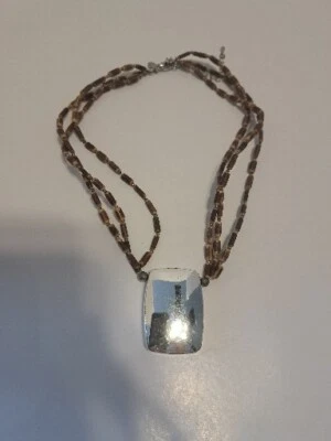 Collar Cookie Lee Cuentas de Madera Heishi Brillante Tono Plata Colgante BOHO Foto 1 de 4