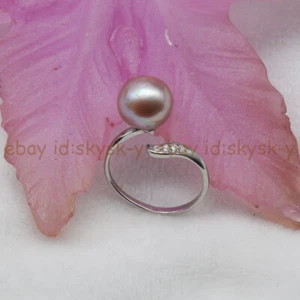 10-11mm Natural South Sea Purple Round Pearl Silver Opening Rings - Picture 1 of 5