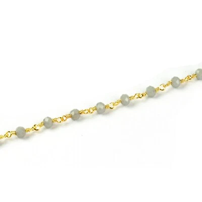 Cadena rosario chapada en oro cuentas de calcedonia gris facetadas redondas de 4-5 mm hágalo usted mismo 3 pies Foto 1 de 4