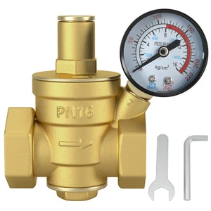 DN25 1" Brass Adjustable Water Pressure Reducing Regulator Valves With Gauge - Picture 1 of 18